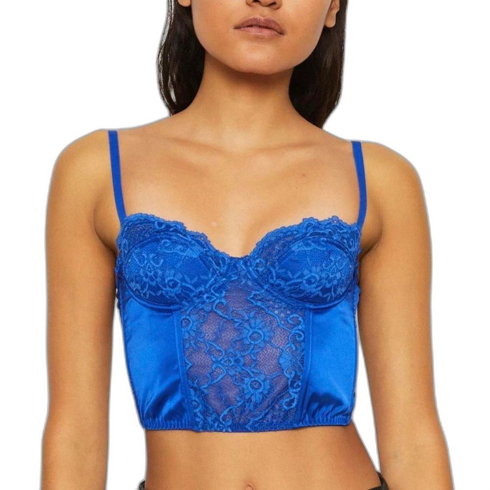 BDG Urban Outfitters Royal Blue Lace and Satin Corset Crop Top Size small - Picture 2 of 9
